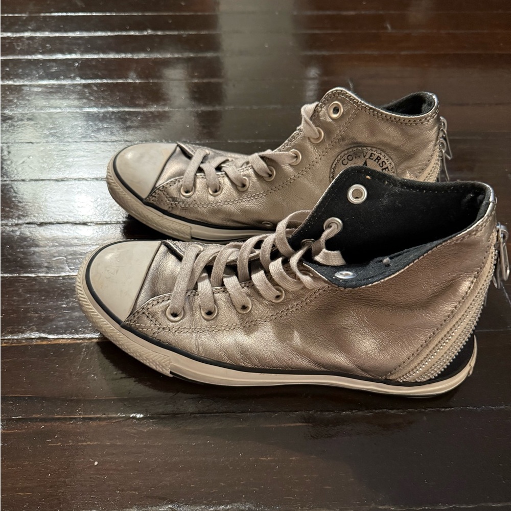 Converse Metallic High-Top Sneakers in Bronze